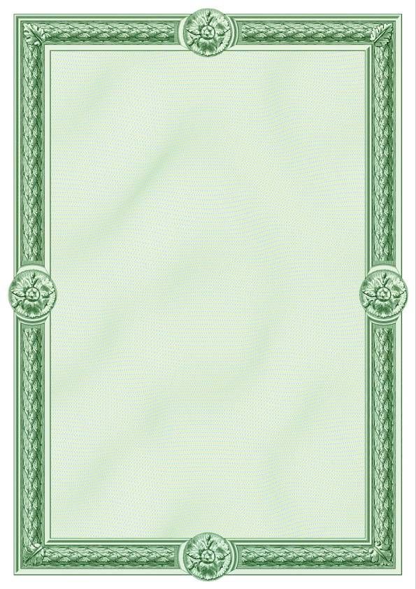 Бланк с гравюрой строгий, зеленая рамка