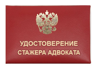 Удостоверение стажера адвоката, корочка красная, вклейка с защитами